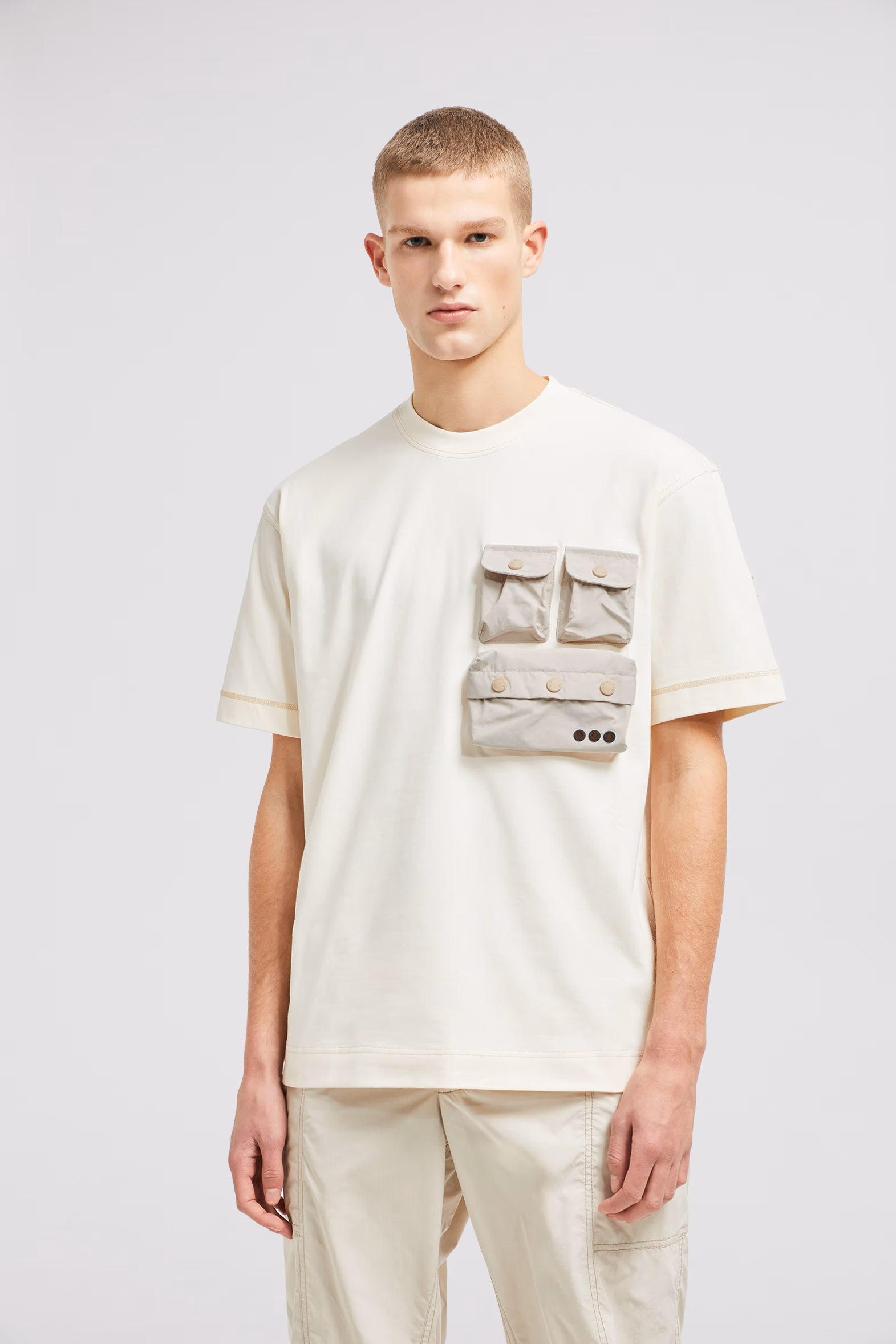 Cotton T-shirt with Pockets Men White Ivory Moncler 3